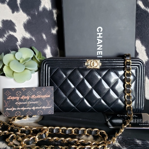 Authentic Chanel Quilted Boy Crossbody Wallet